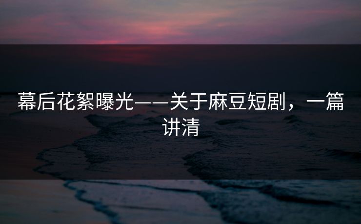 幕后花絮曝光——关于麻豆短剧，一篇讲清