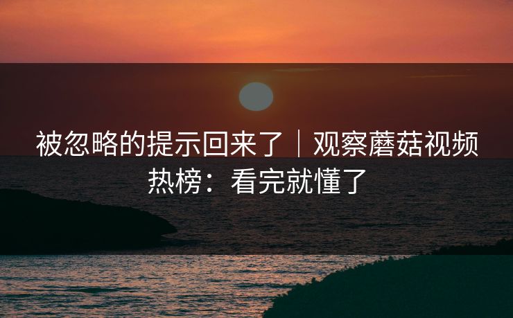 被忽略的提示回来了｜观察蘑菇视频热榜：看完就懂了