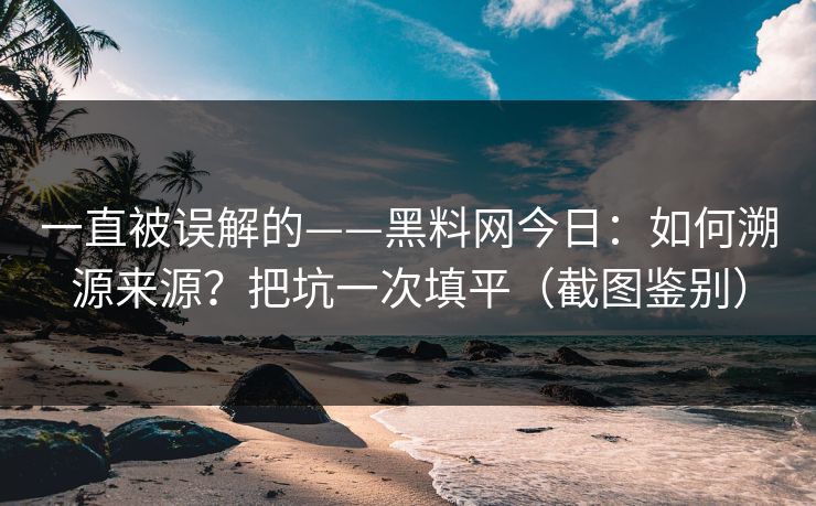 一直被误解的——黑料网今日：如何溯源来源？把坑一次填平（截图鉴别）