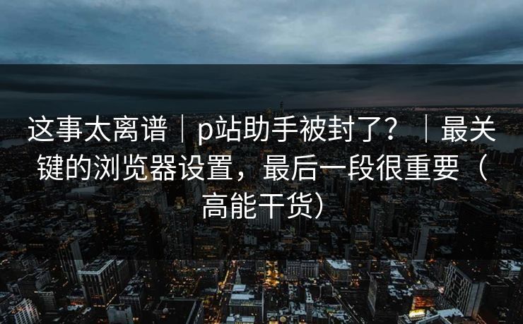 这事太离谱｜p站助手被封了？｜最关键的浏览器设置，最后一段很重要（高能干货）